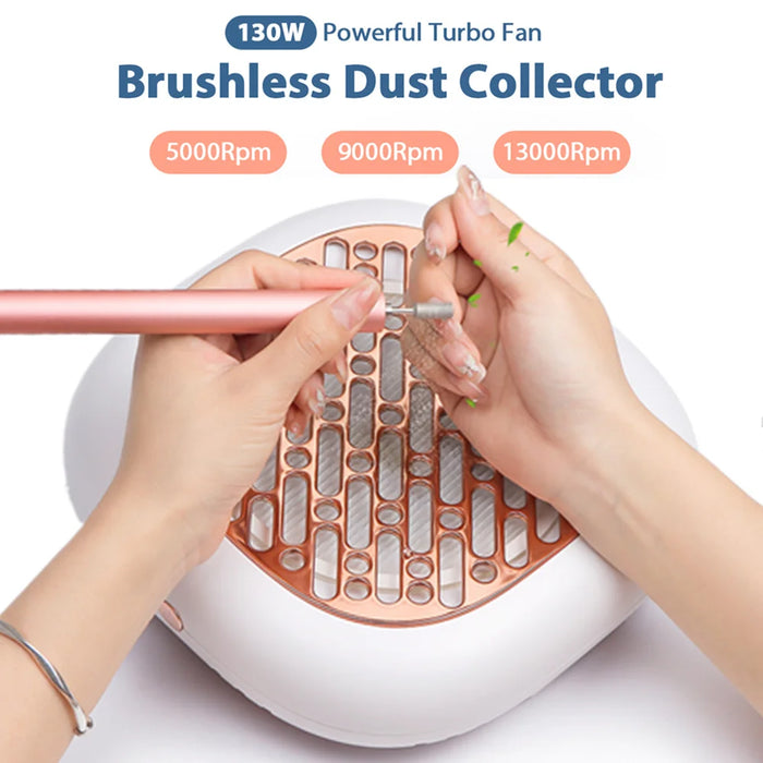 130W Powerful Brushless Nail Dust Collector Super Suction Nail Dust Extractor Nail Art Manicure Fan Vacuum Cleaner With 2 Filter
