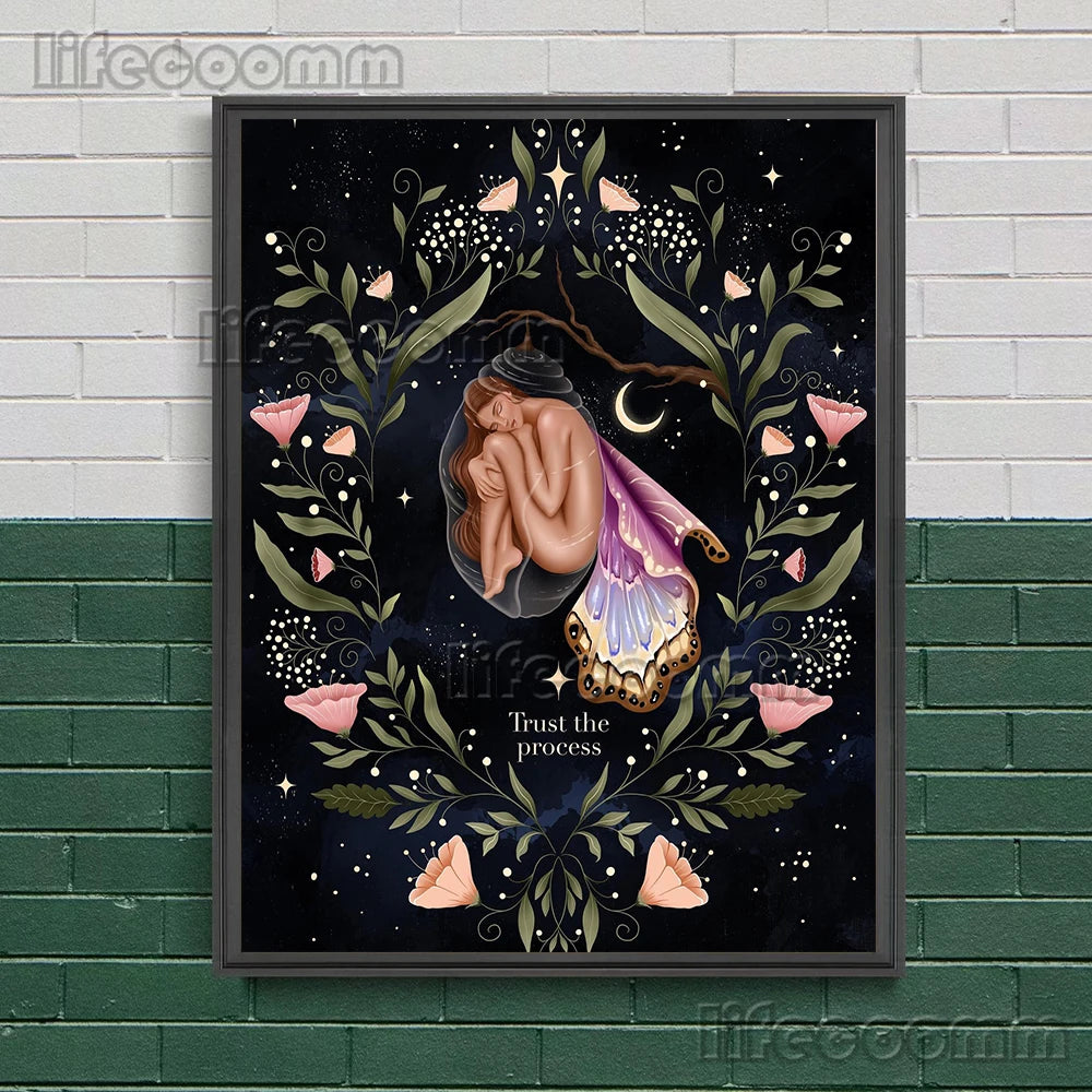 Wicca Witch,Goddess,Beetle,Bee,Wall Art Canvas Painting Mysterious Witchcraft Element Art Poster And Print Home Decor Unframed