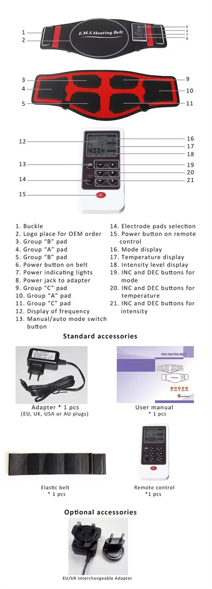 EMS Abdominal Toning Belt Electric Muscle Stimulation Muscle Toner Portable Fitness Massager Waist Trainer Body Slimming Shaping