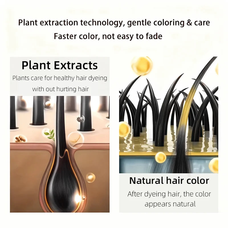 100ml hair dye shampoo, made with natural plant pigments, scalp-friendly, quickly covers gray hair to provide black color