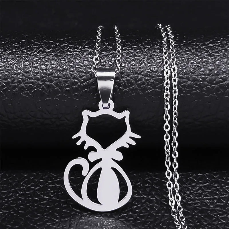 cat necklace kitten necklace silver cat pendant stainless steel necklace cat lover gift animal jewelry cute jewelry women's necklace pet lover gift feline jewelry cat pendant minimalist necklace Only Good Intentions 13