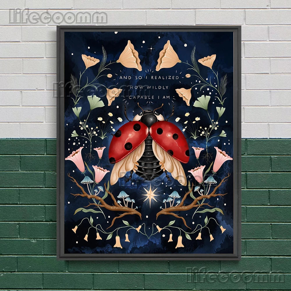 Wicca Witch,Goddess,Beetle,Bee,Wall Art Canvas Painting Mysterious Witchcraft Element Art Poster And Print Home Decor Unframed