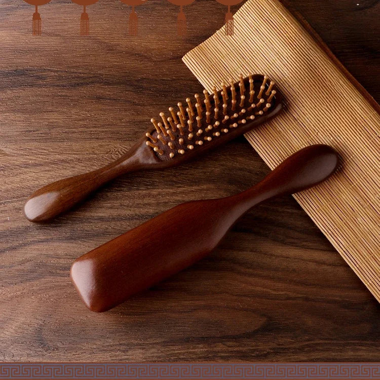 1Pcs Golden Silk Sandalwood Narrow Air Bag Comb Care Scalp Comb Gua Sha Meridian Dredging Hairdressing Tool