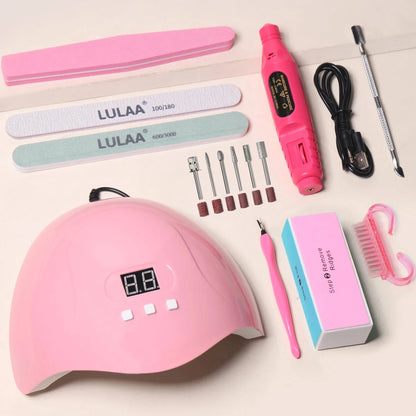 YIKOOLIN Professional Nail Art Kit With LED UV Nail Lamp Gel Curing Machine Electric Nail File Drill Manicure Tools Set