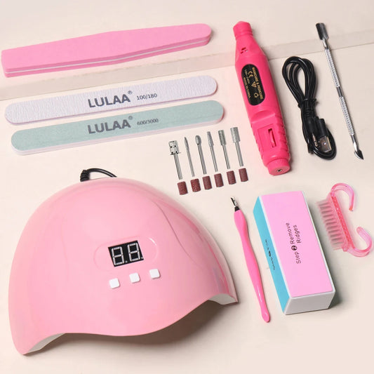 YIKOOLIN Professional Nail Art Kit With LED UV Nail Lamp Gel Curing Machine Electric Nail File Drill Manicure Tools Set