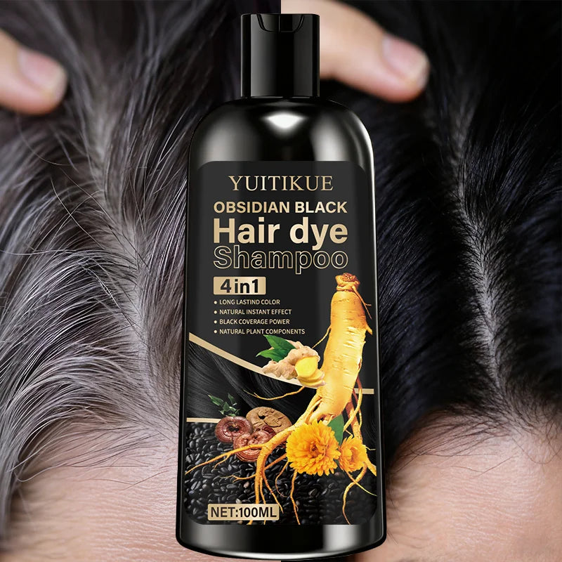 100ml hair dye shampoo, made with natural plant pigments, scalp-friendly, quickly covers gray hair to provide black color