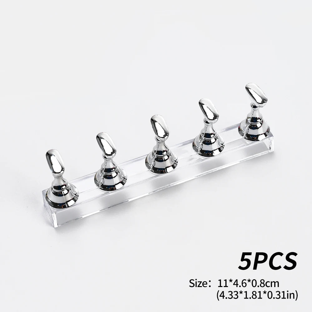 5pcs/set Metallic Pink Magnetic Nail Stand for Nail Practice Painting Display Press-on False Nail Display Holder Practice Tools