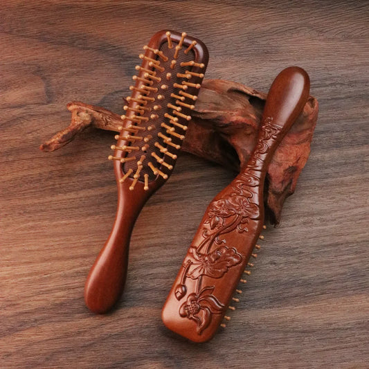 1Pcs Golden Silk Sandalwood Narrow Air Bag Comb Care Scalp Comb Gua Sha Meridian Dredging Hairdressing Tool