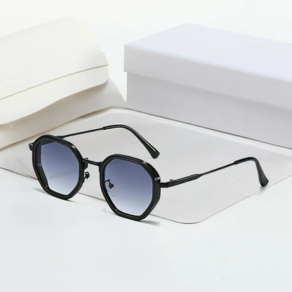 2025 New in Vintage Sunglasses for Women Modern Fashionable Octagonal Glasses with Black Lenses Golden Edging Sun Glasses