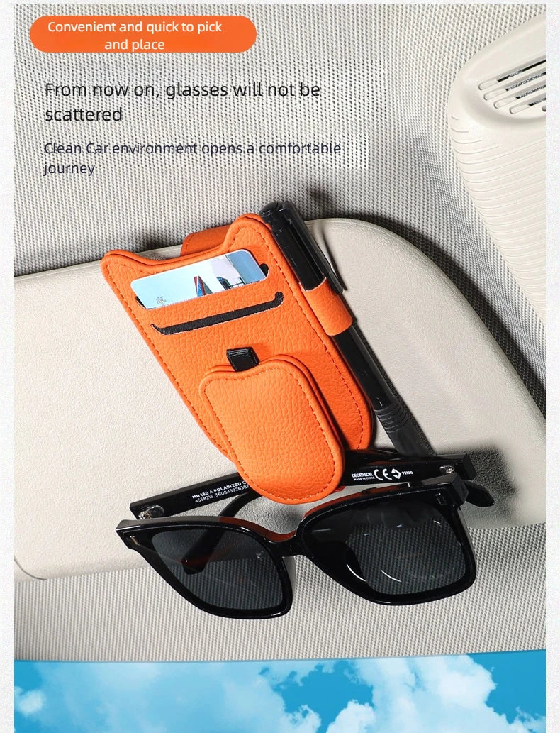 Magnetic Car Sunglasses Holder Sun Visor Glasses Clip PU Eyeglasses Hanger Portable Ticket Card Clip Auto Accessories
