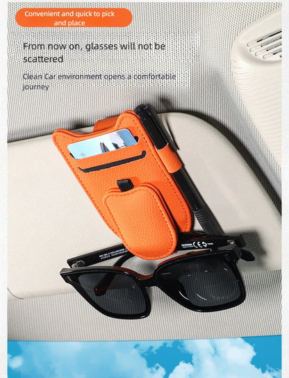 Magnetic Car Sunglasses Holder Sun Visor Glasses Clip PU Eyeglasses Hanger Portable Ticket Card Clip Auto Accessories