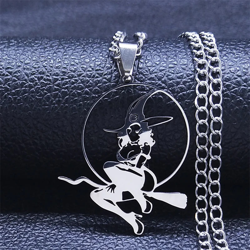 Wicca Witch Stainless Steel Choker Necklace Witchcraft Supplies for Spells Necklace Hollow Pendant for Women Punk Jewelry N4444S
