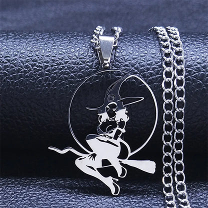 Wicca Witch Stainless Steel Choker Necklace Witchcraft Supplies for Spells Necklace Hollow Pendant for Women Punk Jewelry N4444S