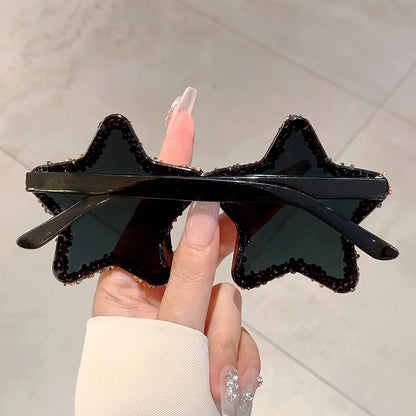 KAMMPT Chic Stars Design Pink Shades Women Rhinestone Shiny Trends Decor Sun Glasses New Ins Brand Holiday Beach Sunglasses