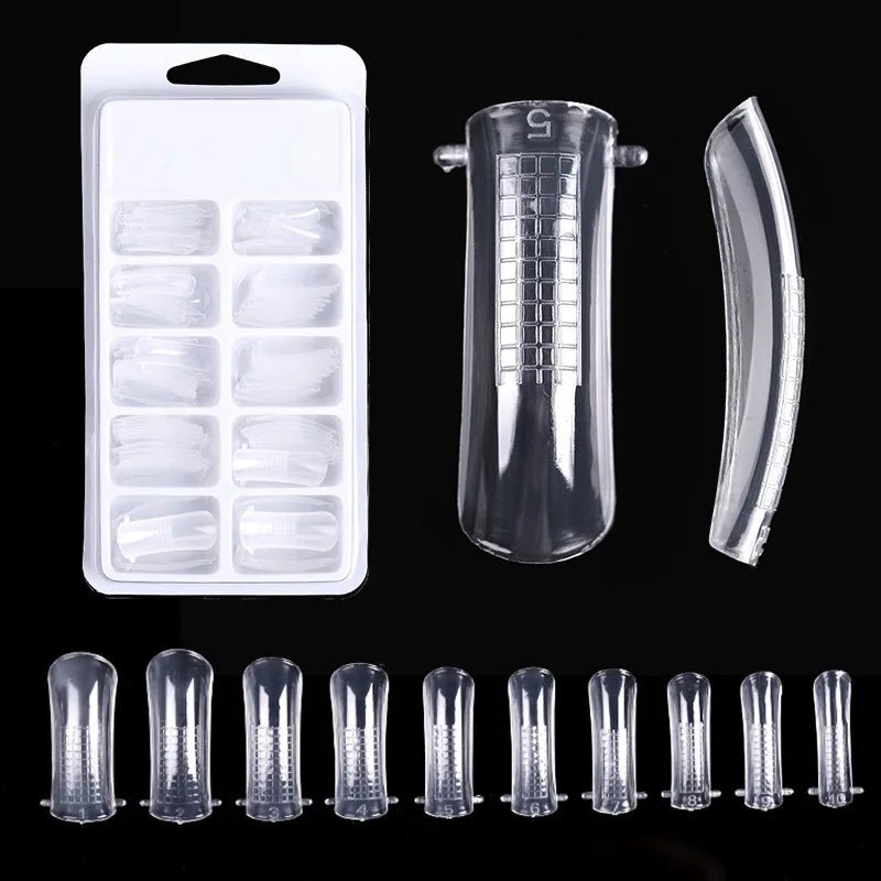 100/120Pcs/Box Stiletto Clear Dual System Nails Forms False Tips Quick Building Gel Mold Full Cover Nail Extension Forms Tools